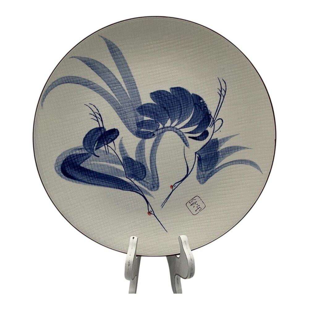 Japanese ONO Porcelain Vintage 12 Inch Plate With Hand Painted Blue Cranes
